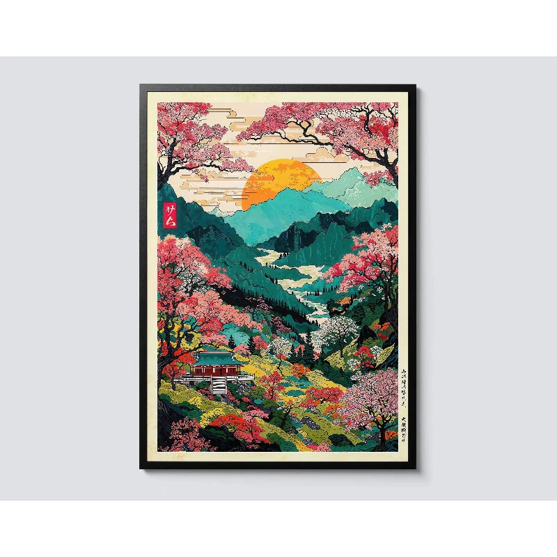 Japanese Retro Temple Mount Fuji Canvas Art