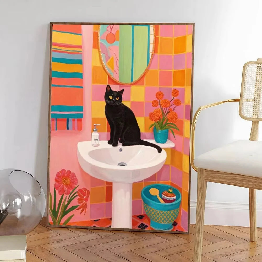 Colorful Cat Interior Canvas Wall Art