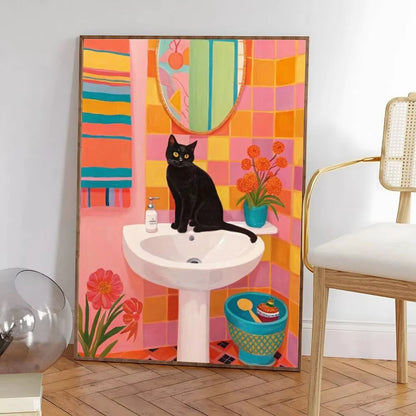 Colorful Cat Interior Canvas Wall Art