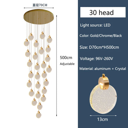 Silver aluminum frame carrying clustered crystal chandelier heads