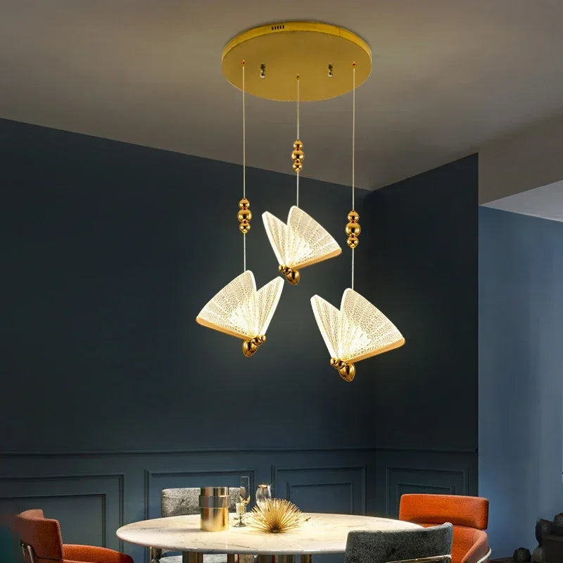 Colored crystal butterfly chandelier with a polished steel chassis