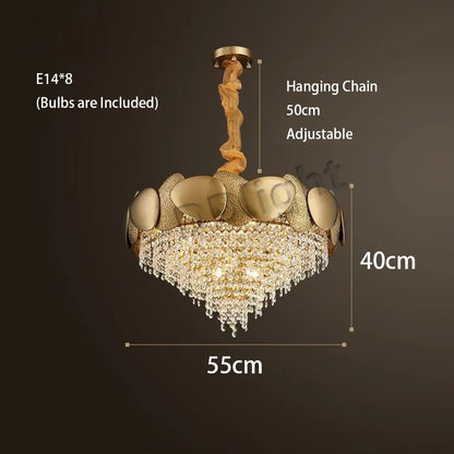 Gold tassel chandelier with white 6000K light for entryway ceilings