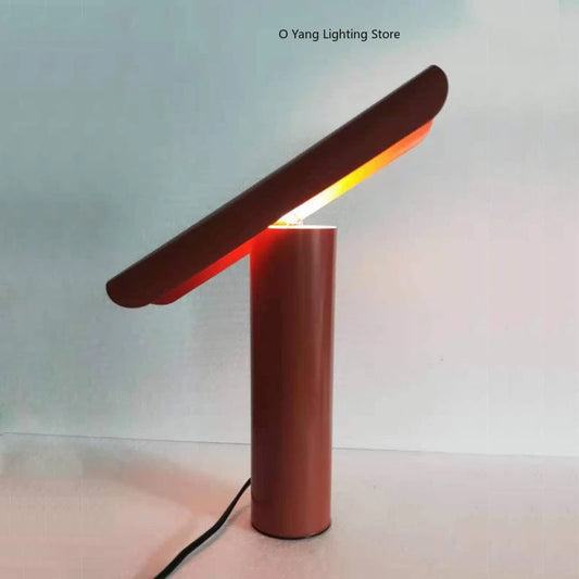 Colorful iron minimalist table lamp red variant warm LED bedside view