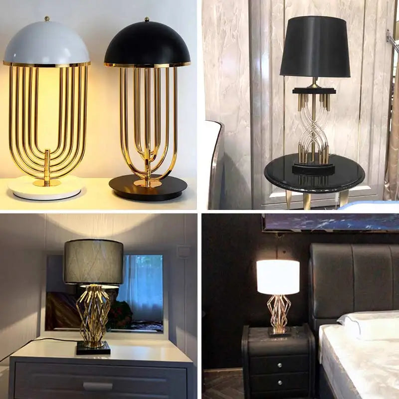 Nordic bedside table lamp three-colour light mode switched on overhead view