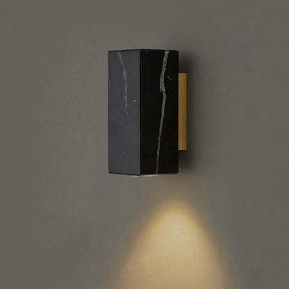black marble wall sconce, close-up of shade and hardware detail