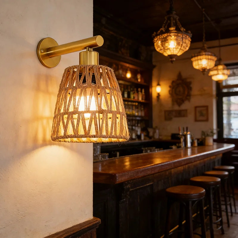 Boho Rechargeable Rattan Plug-In Wall Sconce