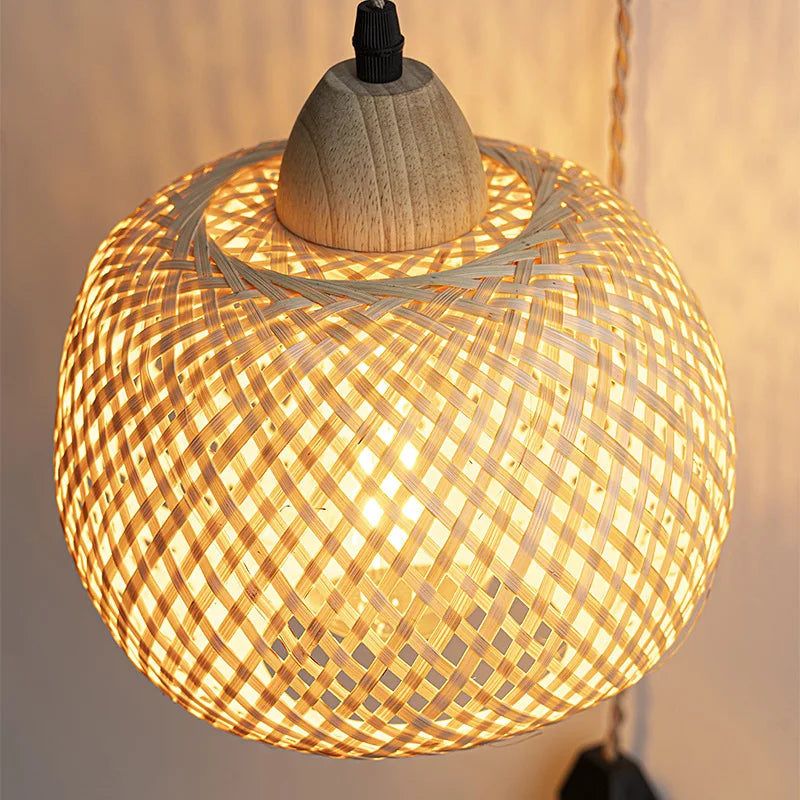rattan wall sconce, installed in a room interior setting
