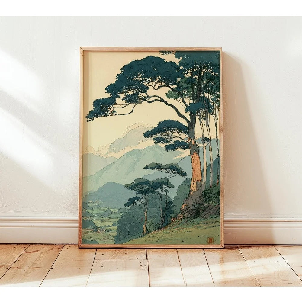 Japanese Botanical Tree Illustration Canvas Wall Art