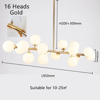 Forty five head gold chandelier with milk white glass globe cluster