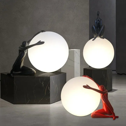Italian art floor lamp three-colour LED switched on in living room