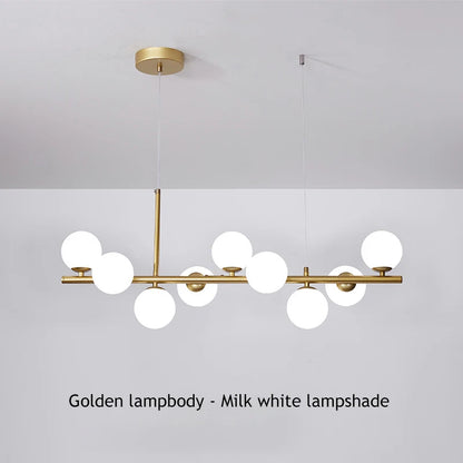 Minimalist glass bead chandelier in neutral white light, non dimmable