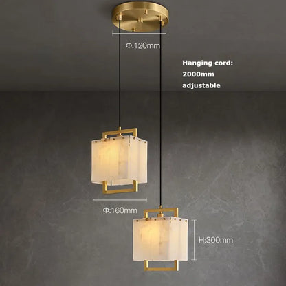 Five light marble chandelier on a polished stainless steel frame