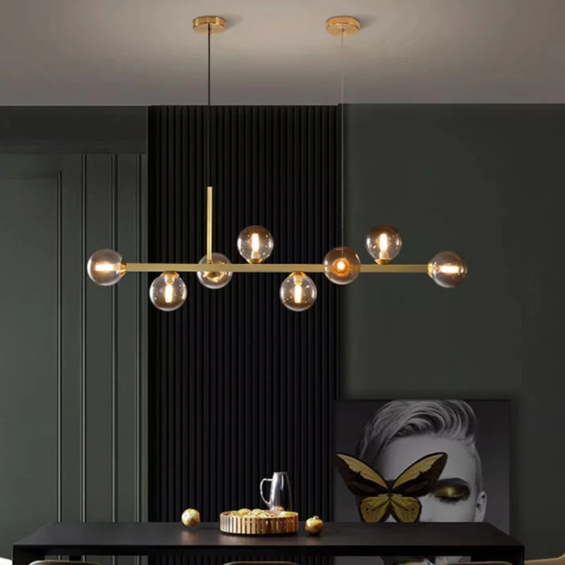 Modern linear chandelier with warm white light and touch on and off switch