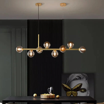 Modern linear chandelier with warm white light and touch on and off switch