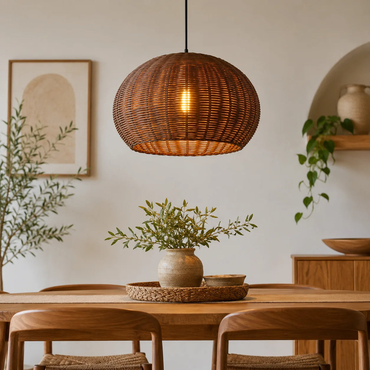 Farmhouse Rattan Globe Pendant