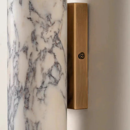 marble wall sconce, detail view of fixture base and arm