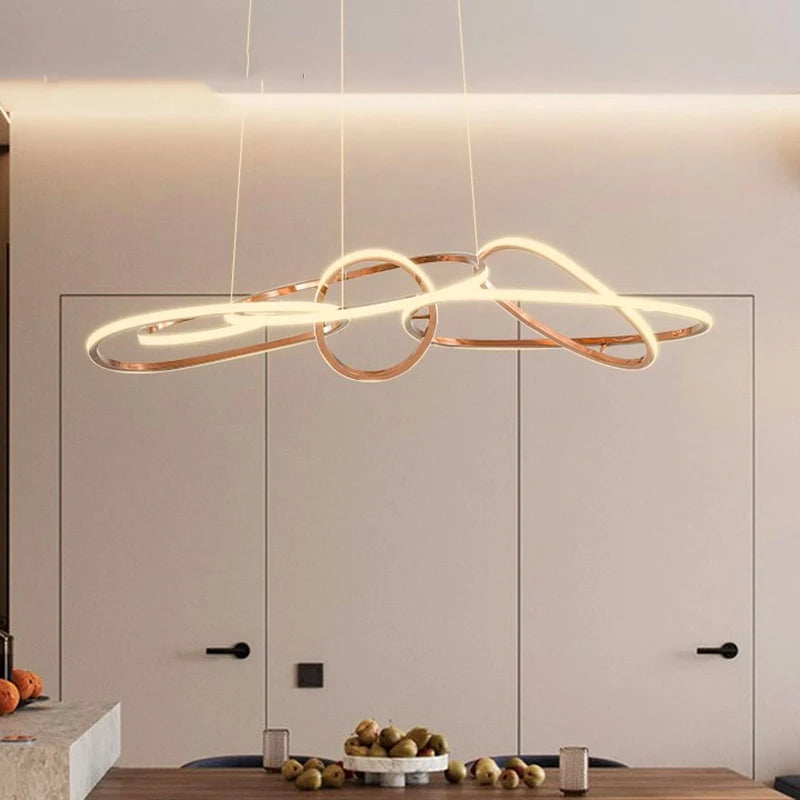 Rose gold pendant light off, showing brushed metallic ironware frame
