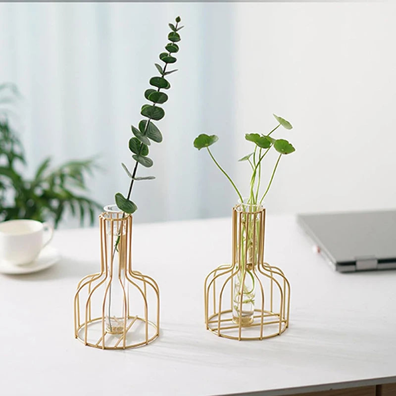 Golden metal hydroponic test tube vase luxury desk decoration