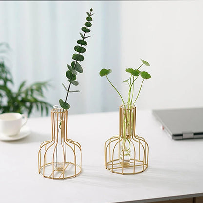 Golden metal hydroponic test tube vase luxury desk decoration