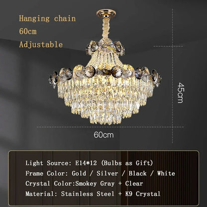Linear crystal chandelier measuring 39.4 in (100 cm) in gold steel
