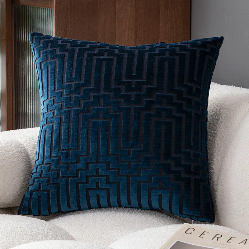 Geometric Velvet Throw Pillow Cover — styling detail