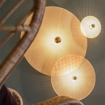 rattan wall sconce, side profile showing mounting depth