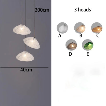Modern glass cluster chandelier with graduated drop lengths on iron cords