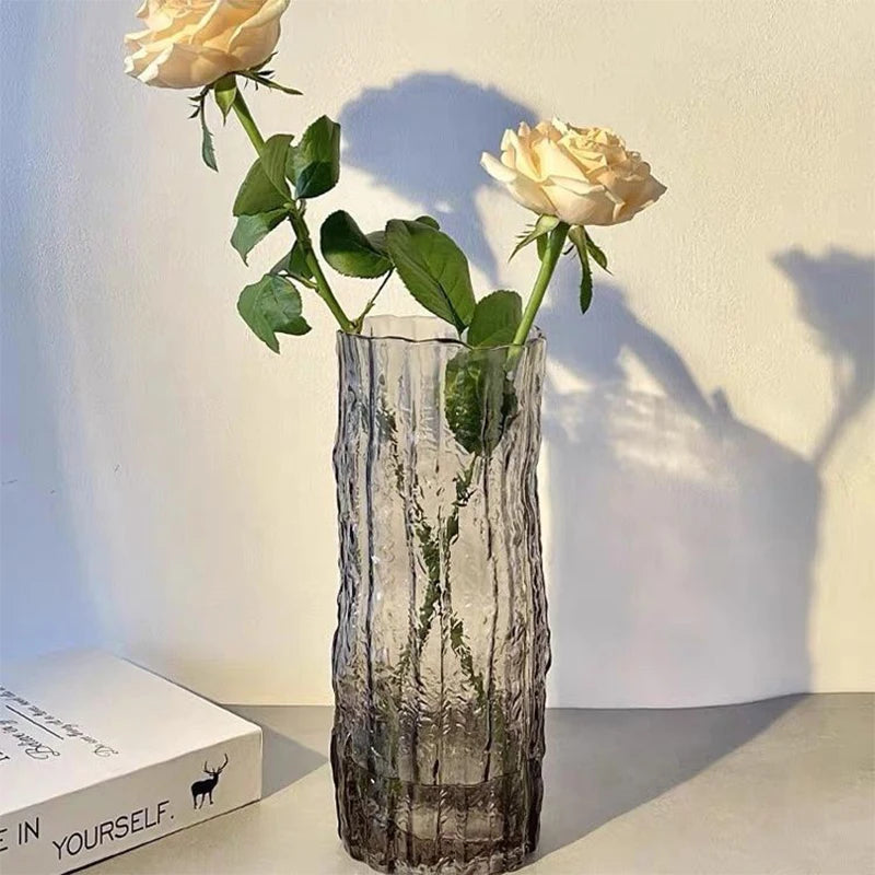 Transparent Style B glacier textured glass vase showing wider silhouette profile