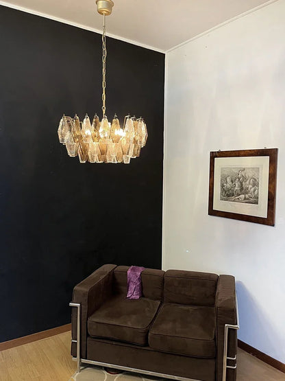 Linear glass chandelier measuring 120 centimetres long with E14 LED bulbs