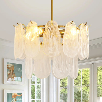Two tier glass chandelier at 15.7 in across with E14 bulbs included