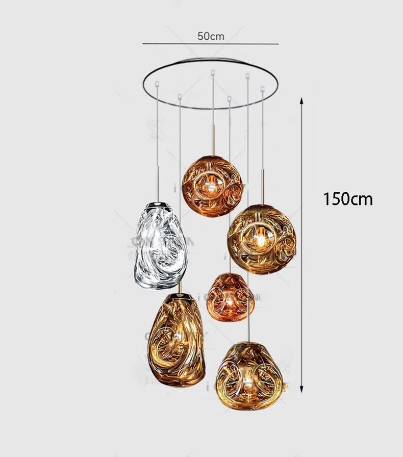 Sixteen head round chandelier, 27.6 in across, 98.4 in drop