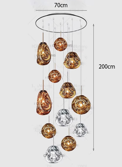 Six head round glass chandelier, 19.7 in across, for a bedroom
