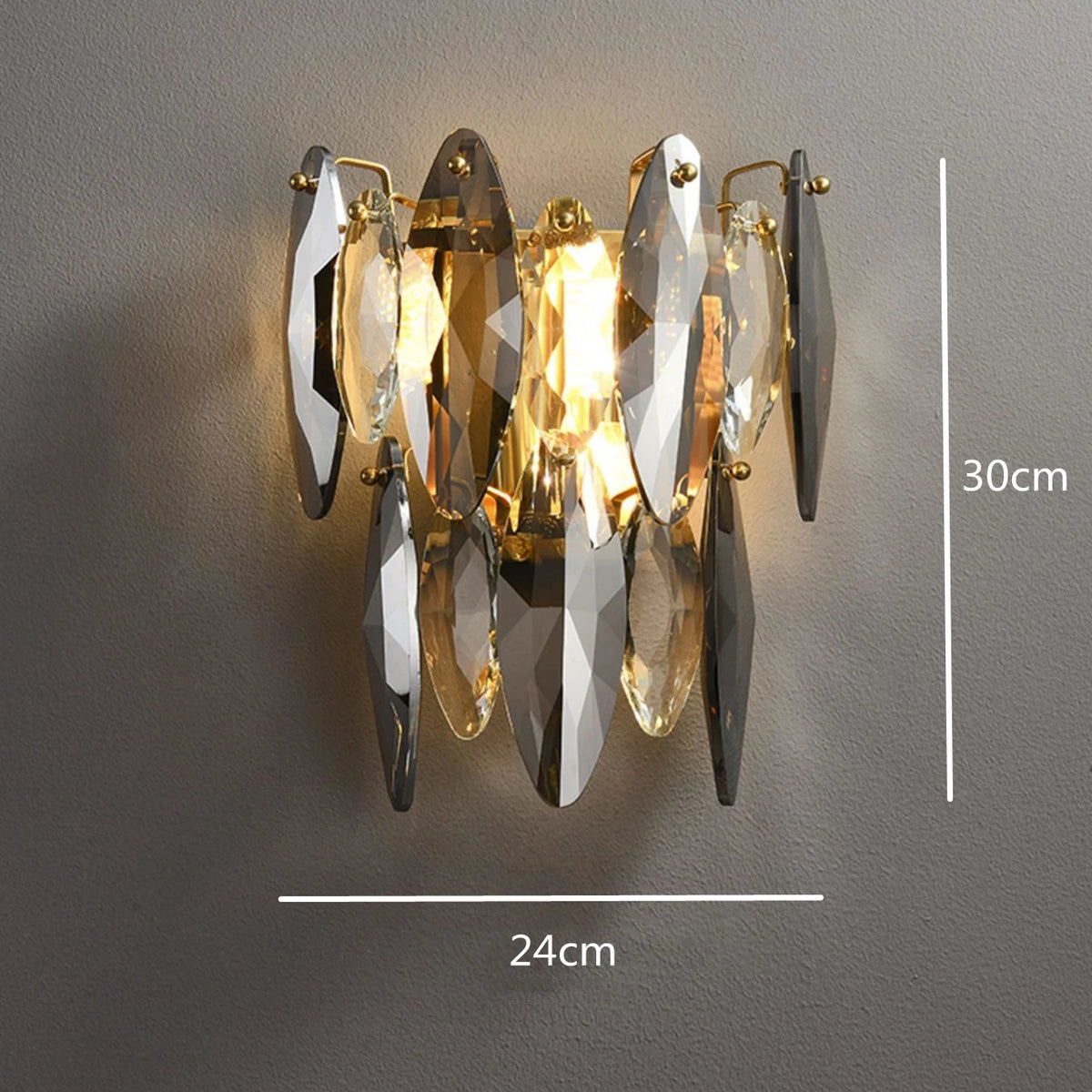 Crystal and aluminum chandelier with a plated iron ceiling plate