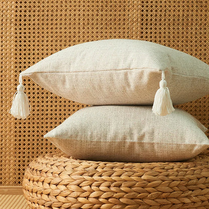 Linen Tassel Lumbar Pillow Cover — styling detail