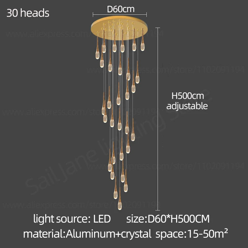 Thirty head crystal chandelier, 23.6 inches wide, for a triple-height void