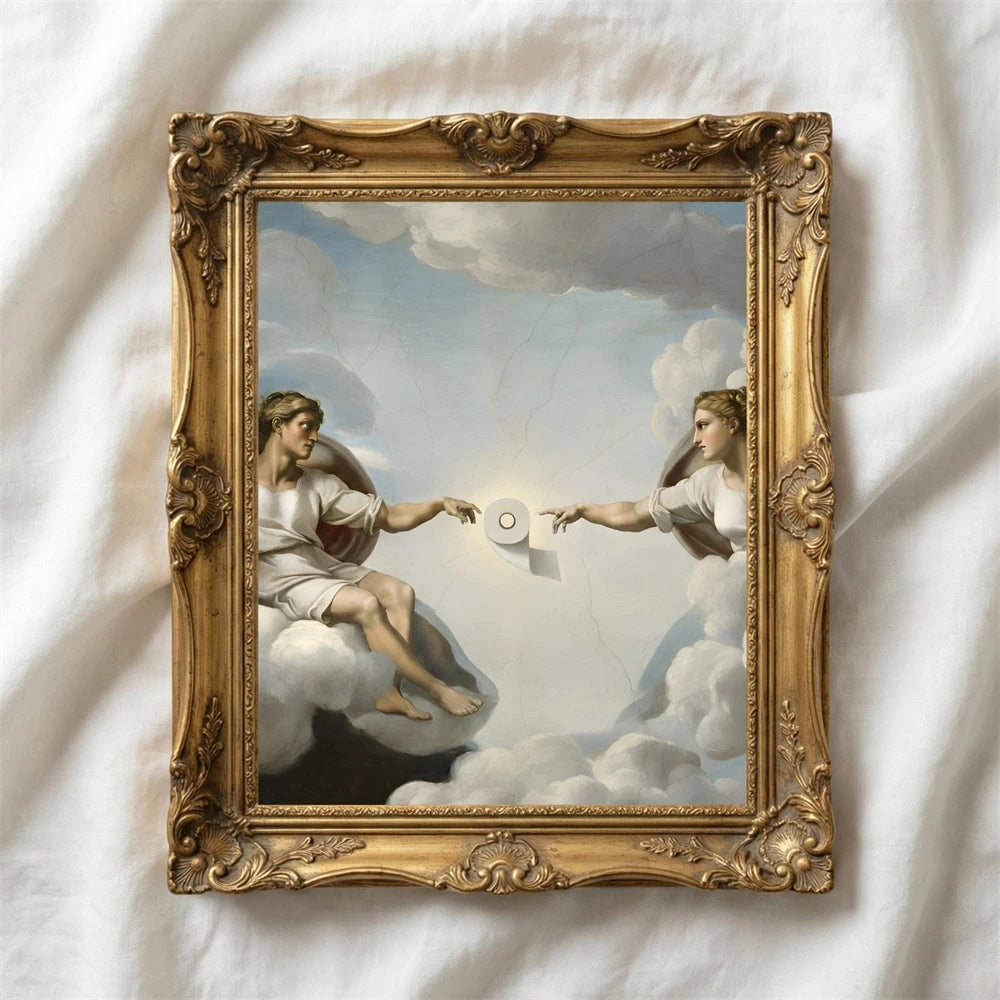 Altered Statue Humorous Bathroom Canvas Wall Art