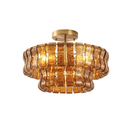 Handcrafted glass chandelier in black metal for a villa hallway ceiling