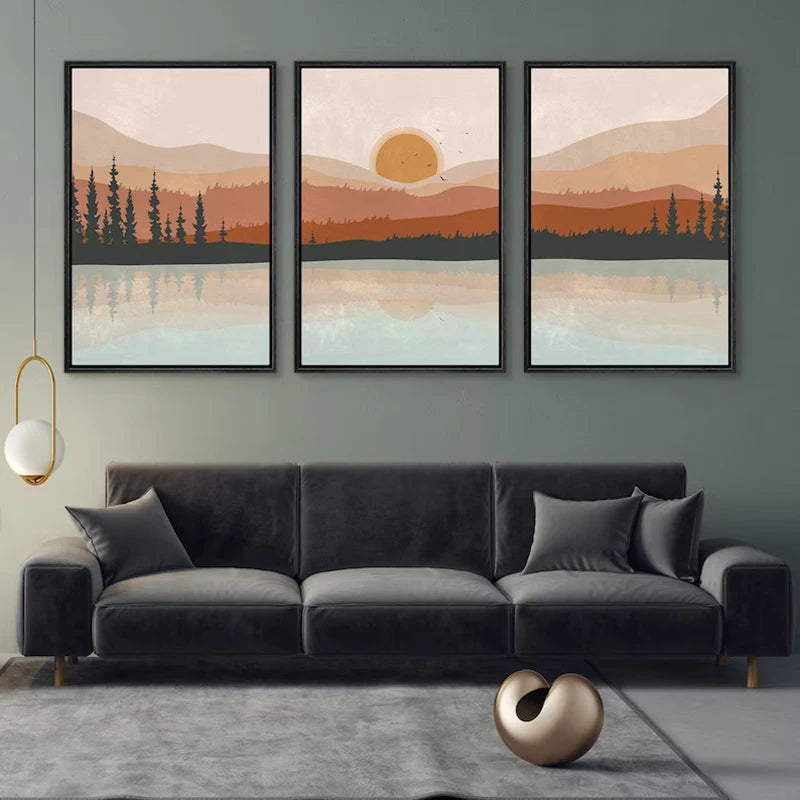 Sunset Forest Landscape 3-Piece Canvas Wall Art Set