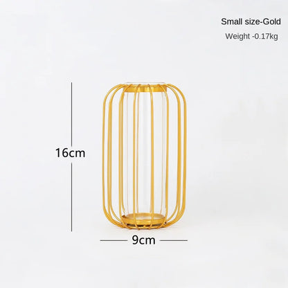 Iron art hollow gold vase with hydroponic test tube flower display