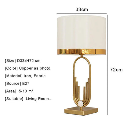 Copper fabric table lamp overhead view showing shade and lustre base