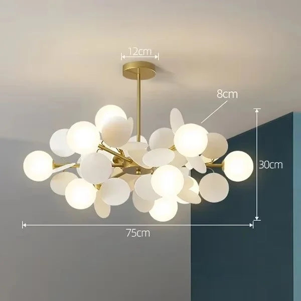 Twelve globe flower branch chandelier in a white painted finish