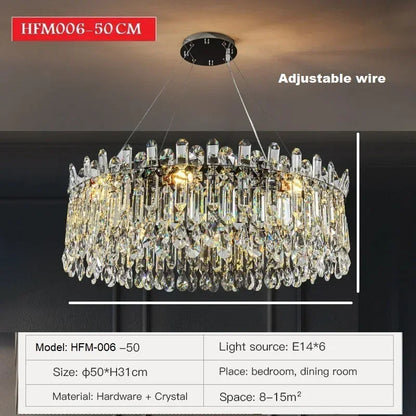 Brushed steel ring chandelier with included E14 LED bulbs in chrome finish