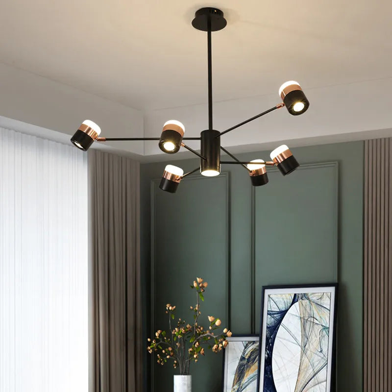 Spotlight chandelier with eleven angled heads on a 27.6 in frame