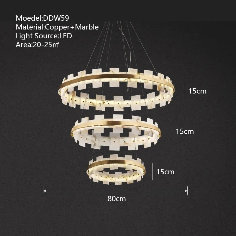 Marble chandelier rated for 90 to 260V with plated copper arms
