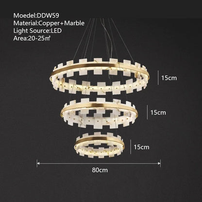 Marble chandelier rated for 90 to 260V with plated copper arms