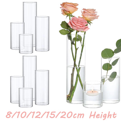 Clear glass cylinder vase 15cm height with single rose stem centerpiece display