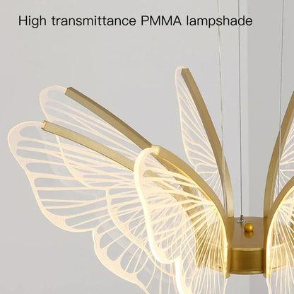 Remote dimmable butterfly chandelier with LED light sources