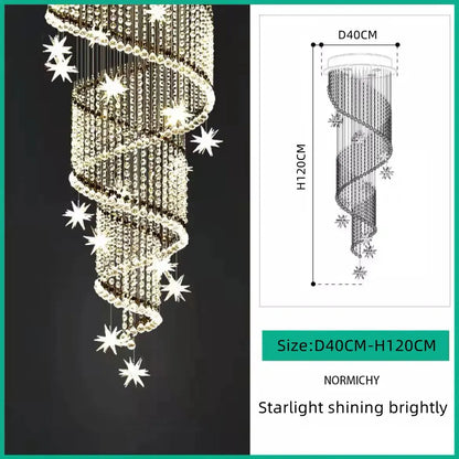Touch switched spiral crystal chandelier wired for 90 to 260V