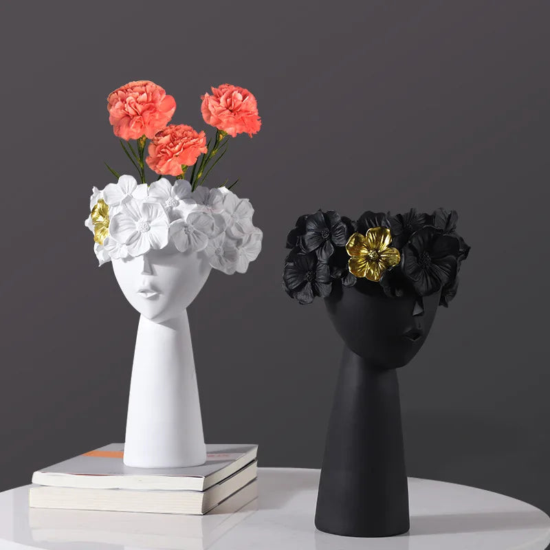 Nordic cute girl flower vase living room desktop décor