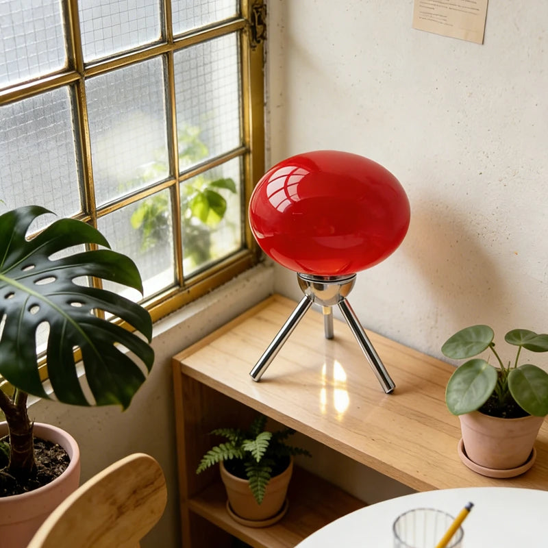 Bauhaus mid-century glass mushroom table lamp red variant front view